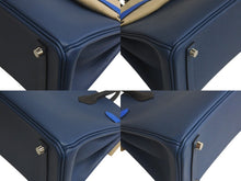 Load image into Gallery viewer, 新品未使用 HERMES エルメス バーキン25 K刻印 ブラック ディープブルー ブルーイドラ エプソン シルバー金具 中古 4c075532