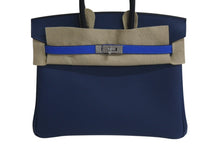 Load image into Gallery viewer, 新品未使用 HERMES エルメス バーキン25 K刻印 ブラック ディープブルー ブルーイドラ エプソン シルバー金具 中古 4c075532