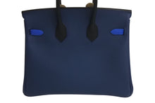 Load image into Gallery viewer, 新品未使用 HERMES エルメス バーキン25 K刻印 ブラック ディープブルー ブルーイドラ エプソン シルバー金具 中古 4c075532