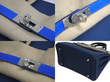 Load image into Gallery viewer, 新品未使用 HERMES エルメス バーキン25 K刻印 ブラック ディープブルー ブルーイドラ エプソン シルバー金具 中古 4c075532