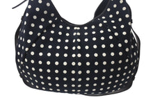 Load image into Gallery viewer, YVES SAINT LAURENT イヴサンローラン ポルカドット モンバサ ホーボー ハンドバッグ ブラック 水玉 コットン レザー 鹿角 ワンショルダー 135202 美品 中古 4c075686