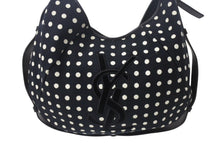 Load image into Gallery viewer, YVES SAINT LAURENT イヴサンローラン ポルカドット モンバサ ホーボー ハンドバッグ ブラック 水玉 コットン レザー 鹿角 ワンショルダー 135202 美品 中古 4c075686