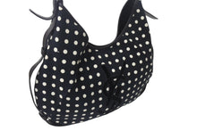 Load image into Gallery viewer, YVES SAINT LAURENT イヴサンローラン ポルカドット モンバサ ホーボー ハンドバッグ ブラック 水玉 コットン レザー 鹿角 ワンショルダー 135202 美品 中古 4c075686