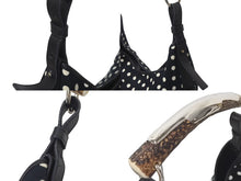 Load image into Gallery viewer, YVES SAINT LAURENT イヴサンローラン ポルカドット モンバサ ホーボー ハンドバッグ ブラック 水玉 コットン レザー 鹿角 ワンショルダー 135202 美品 中古 4c075686