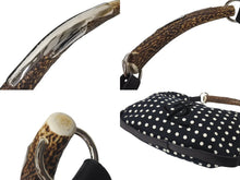 Load image into Gallery viewer, YVES SAINT LAURENT イヴサンローラン ポルカドット モンバサ ホーボー ハンドバッグ ブラック 水玉 コットン レザー 鹿角 ワンショルダー 135202 美品 中古 4c075686