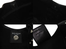 Load image into Gallery viewer, YVES SAINT LAURENT イヴサンローラン ポルカドット モンバサ ホーボー ハンドバッグ ブラック 水玉 コットン レザー 鹿角 ワンショルダー 135202 美品 中古 4c075686