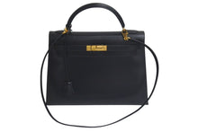 Load image into Gallery viewer, HERMES エルメス ケリー32 外縫い ブラック ◽︎B刻印 カーフスキン ゴールド金具 ハンドバッグ 2WAY 美品 中古 4c075744