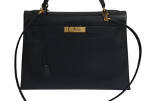 Load image into Gallery viewer, HERMES エルメス ケリー32 外縫い ブラック ◽︎B刻印 カーフスキン ゴールド金具 ハンドバッグ 2WAY 美品 中古 4c075744