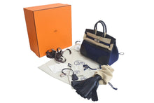 Load image into Gallery viewer, 新品未使用 HERMES エルメス バーキン25 ゴーチーム キャバン ブルーニュイ ブラック フェルト スイフト シルバー金具 中古 4c075836