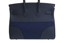 Load image into Gallery viewer, 新品未使用 HERMES エルメス バーキン25 ゴーチーム キャバン ブルーニュイ ブラック フェルト スイフト シルバー金具 中古 4c075836