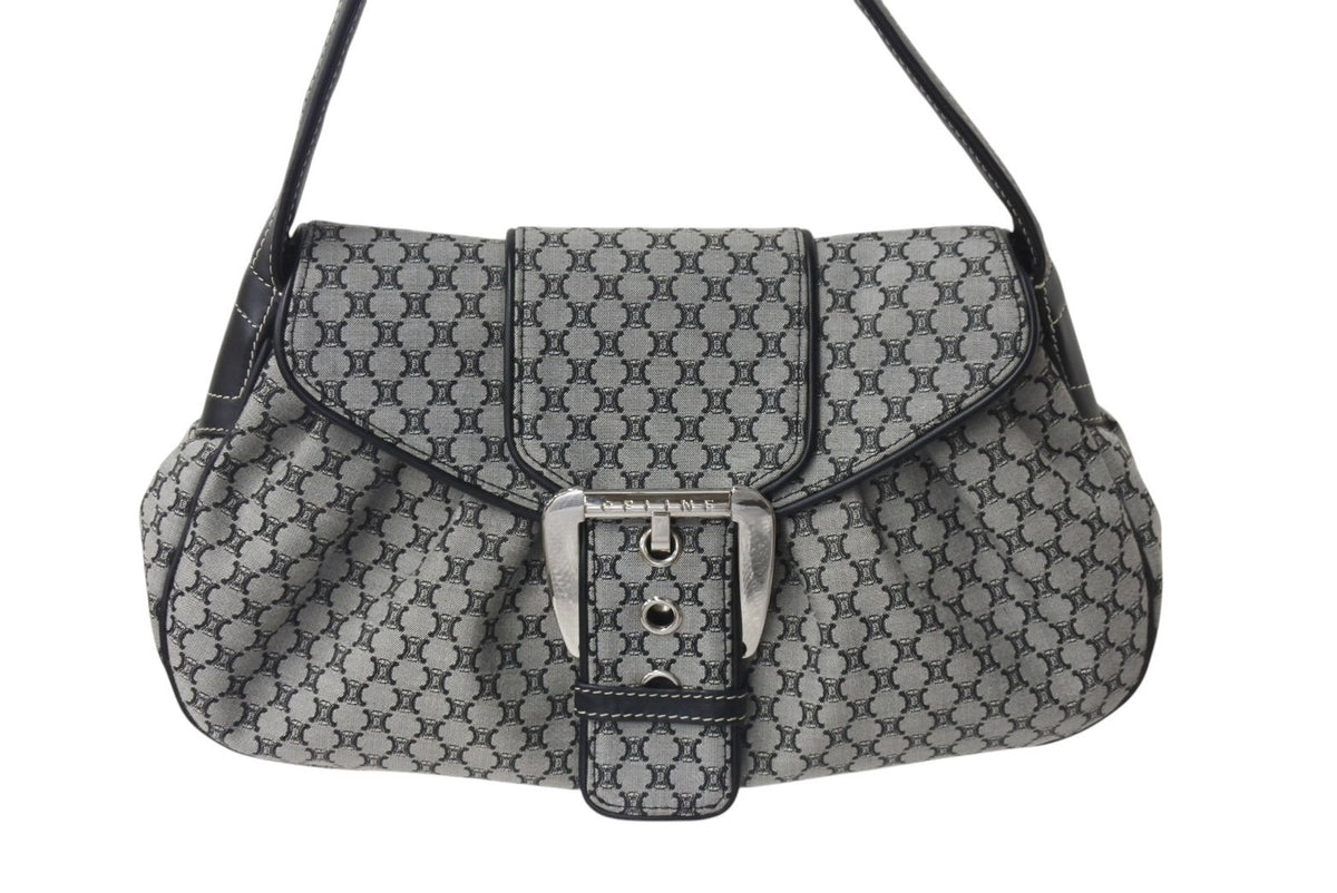CELINE キャンバス/ レザー マカダム柄 フラットシューズ 36 CELINE - CELINE キャンバス/ レザー マカダム柄 フラット