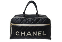 Load image into Gallery viewer, 極美品 CHANEL シャネル ボストンバッグ 3番台 キルティング ブラック ロゴ カーフスキン ゴールド金具 中古 4b001142