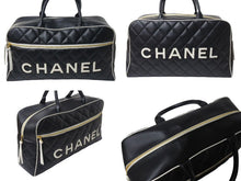 Load image into Gallery viewer, 極美品 CHANEL シャネル ボストンバッグ 3番台 キルティング ブラック ロゴ カーフスキン ゴールド金具 中古 4b001142