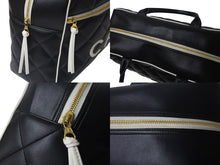 Load image into Gallery viewer, 極美品 CHANEL シャネル ボストンバッグ 3番台 キルティング ブラック ロゴ カーフスキン ゴールド金具 中古 4b001142