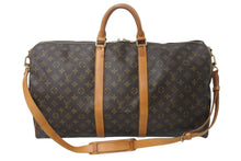 画像をギャラリービューアに読み込む, LOUIS VUITTON ルイヴィトン キーポルバンドリエール55 M41414 モノグラム PVC ヌメ革 ブラウン 美品 中古 4b001248