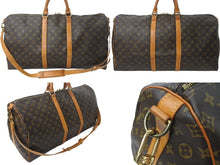 画像をギャラリービューアに読み込む, LOUIS VUITTON ルイヴィトン キーポルバンドリエール55 M41414 モノグラム PVC ヌメ革 ブラウン 美品 中古 4b001248