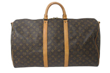 画像をギャラリービューアに読み込む, LOUIS VUITTON ルイヴィトン キーポルバンドリエール55 M41414 モノグラム PVC ヌメ革 ブラウン 良品 中古 4b001249