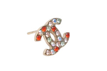 Load image into Gallery viewer, CHANEL シャネル ココマーク ピアス 重量約1.0g 04A刻印 ラインストーン メタル GP ゴールド マルチカラー 片耳用 美品 中古 4b002821