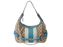 Load image into Gallery viewer, 極美品 GUCCI グッチ ショルダーバッグ ホースビット 131026 GGキャンバス ベージュ ターコイズブルー ゴールド金具 中古 4b002858