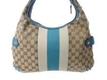 Load image into Gallery viewer, 極美品 GUCCI グッチ ショルダーバッグ ホースビット 131026 GGキャンバス ベージュ ターコイズブルー ゴールド金具 中古 4b002858