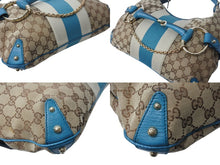 Load image into Gallery viewer, 極美品 GUCCI グッチ ショルダーバッグ ホースビット 131026 GGキャンバス ベージュ ターコイズブルー ゴールド金具 中古 4b002858