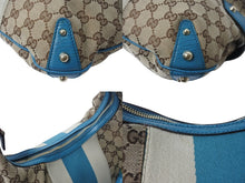 Load image into Gallery viewer, 極美品 GUCCI グッチ ショルダーバッグ ホースビット 131026 GGキャンバス ベージュ ターコイズブルー ゴールド金具 中古 4b002858