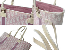 Load image into Gallery viewer, Christian Dior クリスチャンディオール トロッタートートバッグ キャンバス レザー ピンク ホワイト イタリア製 シルバー金具 美品 中古 4b002868