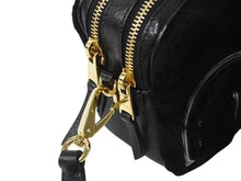 Load image into Gallery viewer, 極美品 MIUMIU ミュウミュウ 18-19AW シアリング ロゴ ショルダーバッグ ブラック 黒 ファー 5BH084 ゴールド金具 中古 4b002885