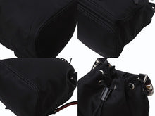 Load image into Gallery viewer, PRADA プラダ スタッズ 巾着 ショルダーバッグ 1BH038 イタリア製 ナイロン レザー ブラック レッド シルバー金具 美品 中古 4b002886