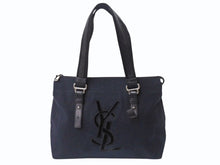 Load image into Gallery viewer, YVES SAINT LAURENT イヴサンローラン カハラ トートバッグ キャンバス レザー ブラック シルバー金具 美品 中古 4b002889
