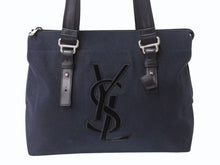 Load image into Gallery viewer, YVES SAINT LAURENT イヴサンローラン カハラ トートバッグ キャンバス レザー ブラック シルバー金具 美品 中古 4b002889