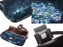 Load image into Gallery viewer, FENDI フェンディ マンマバケット ワンショルダーバッグ 26424 スパンコール ビーズ ブルー シルバー金具 美品 中古 4b003243
