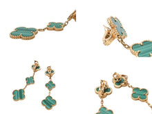 Load image into Gallery viewer, 極美品 Van Cleef&Arpels ヴァンクリーフ&アーペル マジック アルハンブラ イヤリング マラカイト 3モチーフ ピアス VCARO2AG00 18k 18.8g ゴールド 中古 4b003278