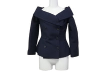 Load image into Gallery viewer, 極美品 CHRISTIAN DIOR クリスチャンディオール オフショルダージャケット ウール シルク ネイビー 2018年 サイズ34 中古 4b003294
