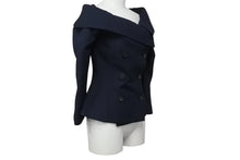 Load image into Gallery viewer, 極美品 CHRISTIAN DIOR クリスチャンディオール オフショルダージャケット ウール シルク ネイビー 2018年 サイズ34 中古 4b003294