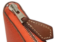 Load image into Gallery viewer, HERMES エルメス アザップロングシルクインヴキー 長財布 A刻印 レザー シルク フランス製 オレンジ シルバー金具 美品 中古 4b003391