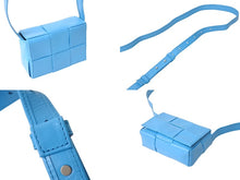 Load image into Gallery viewer, 極美品 BOTTEGA VENETA ボッテガヴェネタ キャンディーカセット ミニショルダーバッグ レザー ブルー シルバー金具 中古 4b003437