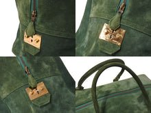 Load image into Gallery viewer, HERMES エルメス プリュム45 ボストンバッグ ハンドバッグ ドブリス ヴォーベロア スウェード グリーン 刻印不鮮明 GD金具 美品 中古 4b003550