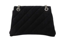 Load image into Gallery viewer, 極美品 BALENCIAGA バレンシアガ クラッシュ チェーン ショルダーバッグ ミディアム ブラック ベロア 716393 シルバー金具 ロゴ 中古 4b003556