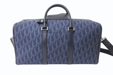 Load image into Gallery viewer, Dior ディオール DENIM TEARS デニムティアーズ ランゴ50 ボストンバッグ 2WAY オブリーク ピースサイン レザー コットンデニム ネイビー シルバー金具 美品 中古 4b004427