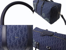 Load image into Gallery viewer, Dior ディオール DENIM TEARS デニムティアーズ ランゴ50 ボストンバッグ 2WAY オブリーク ピースサイン レザー コットンデニム ネイビー シルバー金具 美品 中古 4b004427