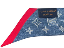 Load image into Gallery viewer, 極美品 LOUIS VUITTON ルイヴィトン 村上隆 バンドーBB スカーフ チェリー モノグラム デニム M96390 シルク ブルー 中古 4b005389