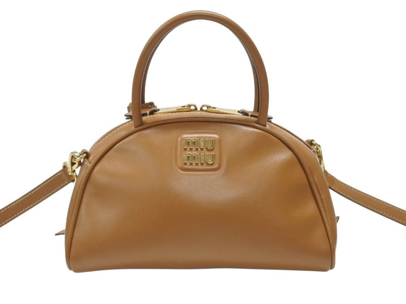 miu miu キャメルゴールドレザー ハンドバッグショルダーバッグ