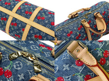 Load image into Gallery viewer, 新品同様 LOUIS VUITTON ルイヴィトン LV × TM キーポル バンドリエール 45 チェリー デニム モノグラム 村上隆 M13875 中古 4b007753