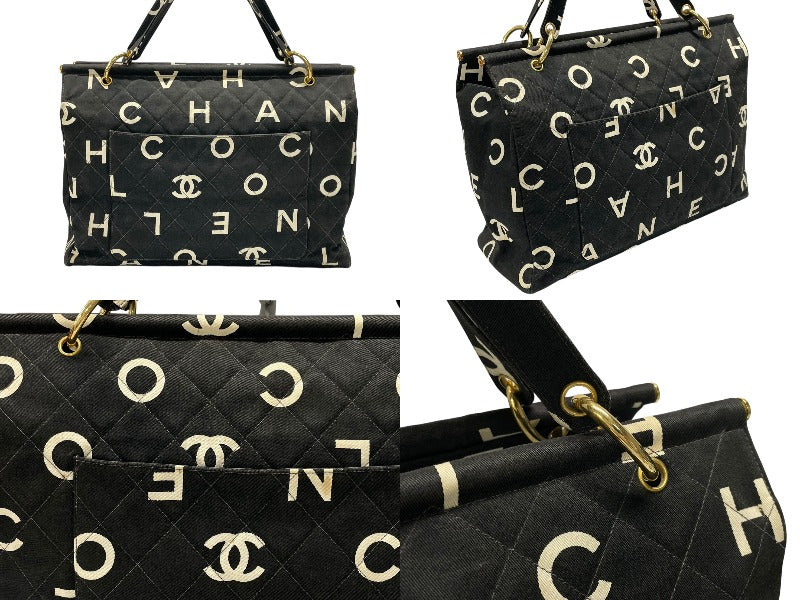 CHANEL シャネル ココマーク レザートリムキャンバストート　ヴィンテージ CHANEL シャネル COCO マーク ステッチ トート バッグ ブラック