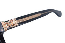 Load image into Gallery viewer, CHROME HEARTS クロムハーツ CUNTVOLUTED 伊達メガネ BK-18KGP サイズ49□23 147 ブラック ゴールドカラー プラスチック 美品 中古 4c067401