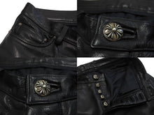 Load image into Gallery viewer, CHROME HEARTS クロムハーツ フレアニー カーペンター レザーパンツ ブラック シルバー925 ロゴ サイズ33 美品 中古 4c067446