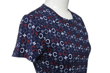 Load image into Gallery viewer, CELINE セリーヌ 半袖Tシャツ チビT マカダム柄 コットン スパンデックス ネイビー ホワイト レッド サイズS 美品 中古 4c067502