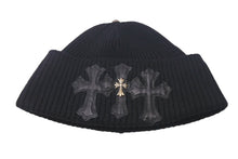 Load image into Gallery viewer, CHROME HEARTS クロムハーツ ビーニー ニット帽 クロスパッチ カシミヤ ブラック 美品 中古 4c067891