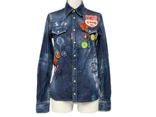 Load image into Gallery viewer, DSQUARED2 ディースクエアード 長袖シャツ ダンガリーシャツ ダメージ加工 18SS ブルー マルチカラー サイズ36 美品 中古 4c068747